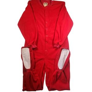Big Feet Pajama Co Red Fleece Footed Onesie Pajamas Drop Seat Mens Large PJ L